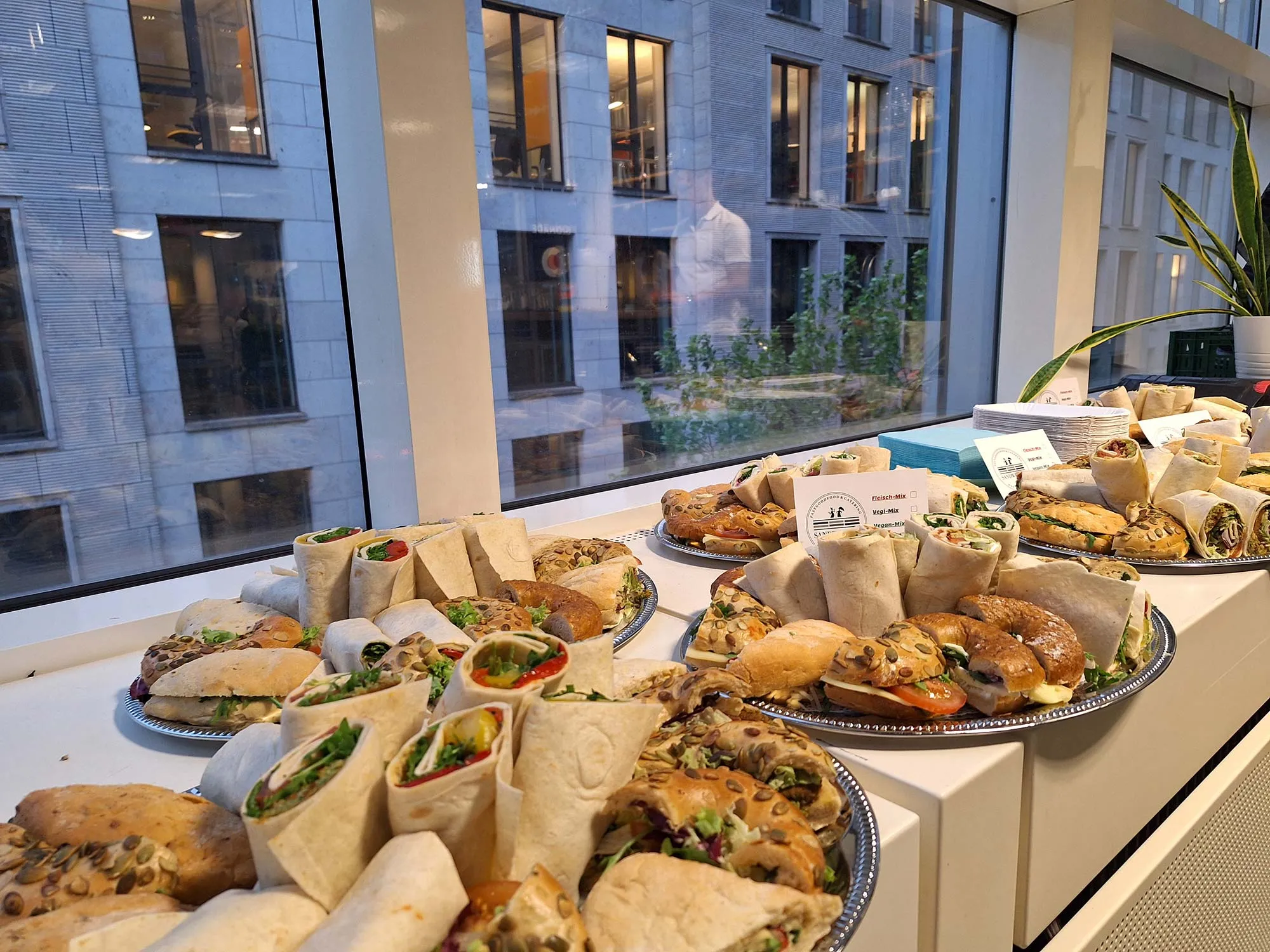 Catering for a business event in Frankfurt: sandwiches and wraps on the table