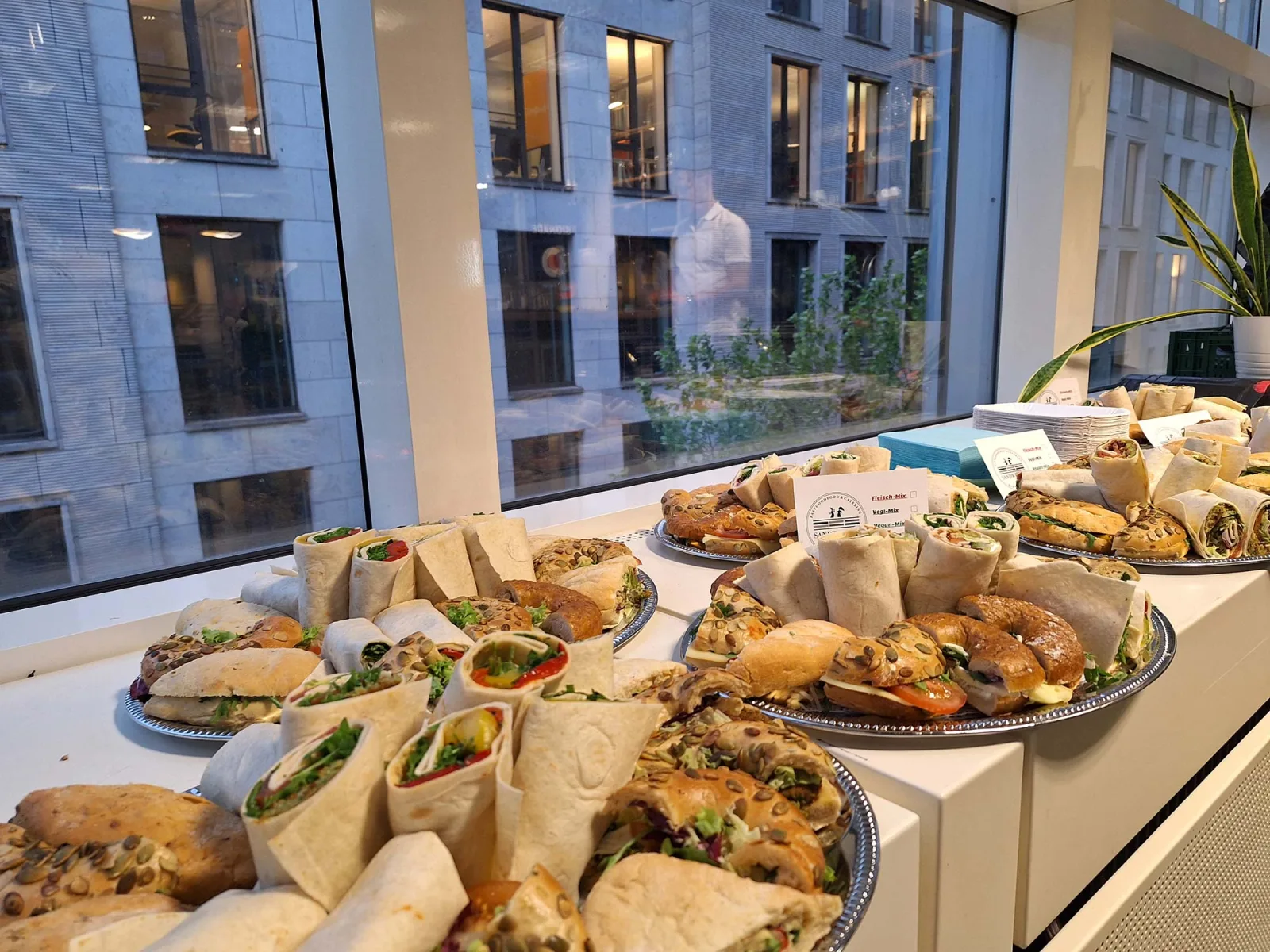 Catering for a business event in Frankfurt: sandwiches and wraps on the table